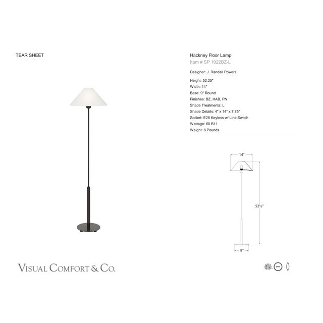 J. Randall Powers by Visual Comfort Signature Hackney Floor Lamp in Bronze with Linen Shade Designer: J. Randall Powers...
