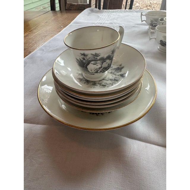 1800s Spode Bat Printing Black Monochrome Bone China Tea Service - Set 40 PCS For Sale - Image 9 of 12