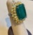 Gemstone 27.89 Ct Natural Colombian Emerald Cabochon & 5.73 Ct Yellow Diamond Ring 18 Kt, Size 6 For Sale - Image 7 of 18