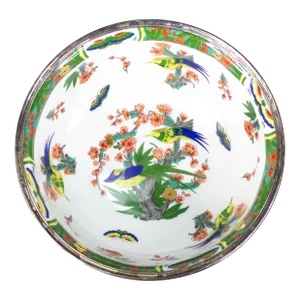 Mid 20th Century Edite A. Raynaud Limoges Porcelain & Sterling Silver Tetard French Bowl
