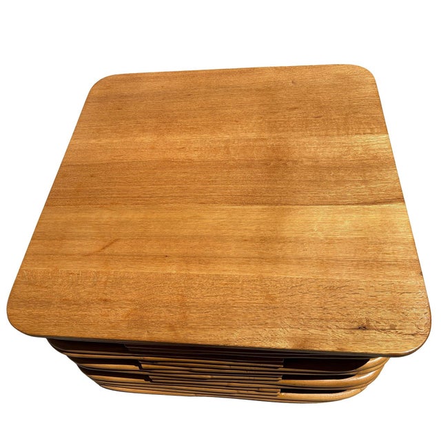 Mid-Century Modern 1940s Restored MCM Stacked Rattan Coffee Table W/ Rattan Wrapped Mahogany Top For Sale - Image 3 of 6