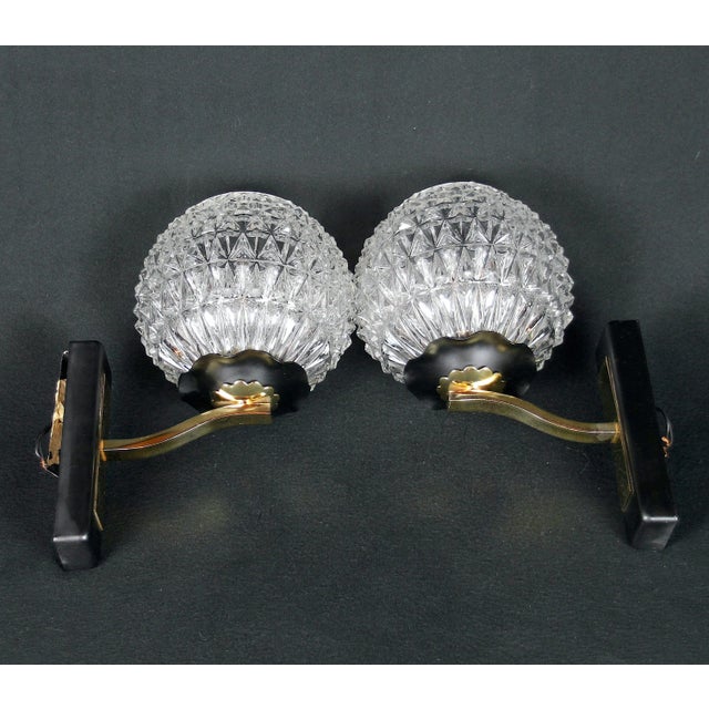 Mid-Century Modern Maison Arlus Mid-Century Black & Brass Sconces, France - a Pair For Sale - Image 3 of 6