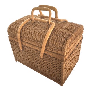 Late 20th Century Woven Wicker Lidded Basket For Sale
