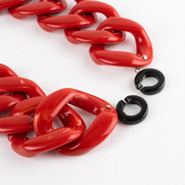 Angela Caputi Italy Choker Necklace Massive Red Cinnabar Resin Chain For Sale In Atlanta - Image 6 of 10