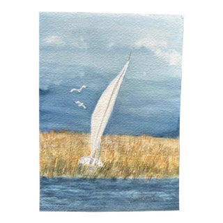 Signed Original Watercolor Seascape Painting by Nancy Smith "In the Weeds Again" For Sale