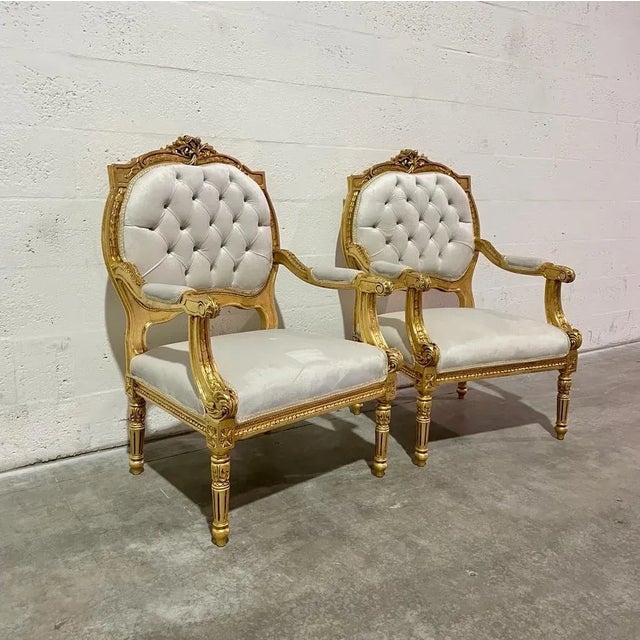 Textile French Rococo Style Off-White Velvet Set of Chairs and Settee - 3 Pieces For Sale - Image 7 of 13