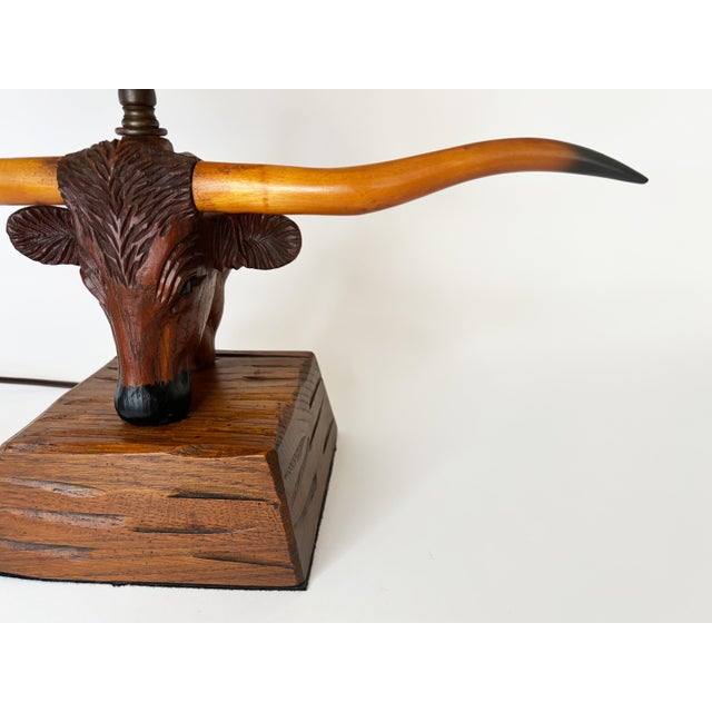 1950s Vintage A. Brandt Ranch Oak Longhorn Steer Table Lamp For Sale - Image 9 of 11