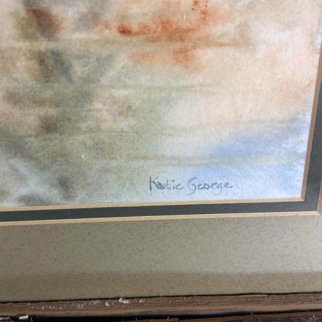 Original Watercolor Art North Woods Lake Katie George Birch Bark Frame 23x30 For Sale In Chicago - Image 6 of 7