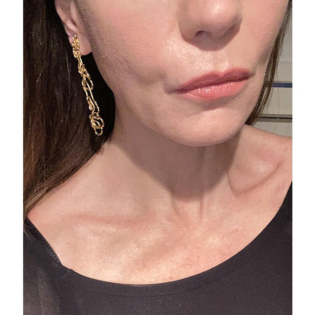 Abstract Gold-Tone Abstract Long Drop Earrings, Pair For Sale - Image 3 of 8