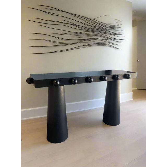 Modern Black Console Table with Ball Detailing – Sculptural Entryway Accent Table Elevate your space with this modern...
