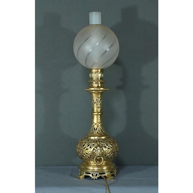 1920s Electrified Brass Kerosene Lamp, 1920 For Sale - Image 5 of 13