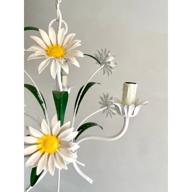 Mid-Century Modern Italian White Tole Daisy 3-Light Chandelier, 1970s For Sale - Image 3 of 18