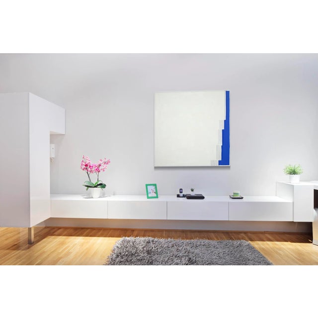 Acrylic, graphite and thread on canvas Edition: Unique, Unframed. The threaded lines suggest a physical barrier that...