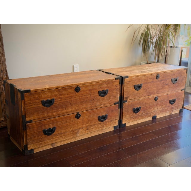 Antique Japanese Tansu Chests, Pair – Meiji Style Kimono Storage With Iron Hardware For Sale - Image 12 of 12