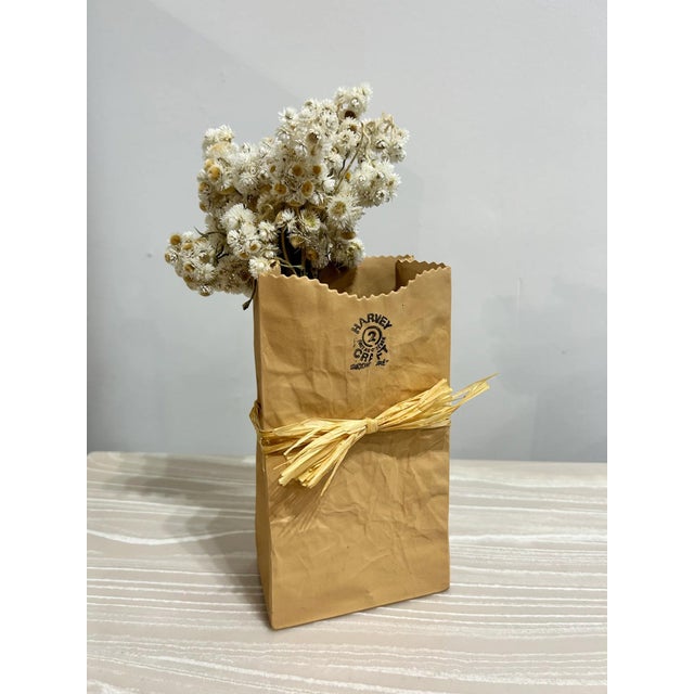 Boho Chic 1970s Ceramic Paper Bag Vase For Sale - Image 3 of 6