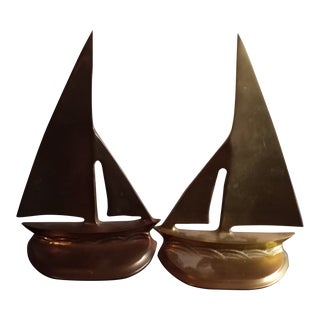 Vintage Andrea by Sadek Solid Brass Nautical Ship Bookends- Set of 2 For Sale