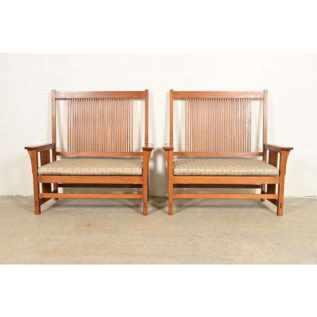 Stickley Mission Oak Arts & Crafts Spindle Benches or Settees, Pair For Sale - Image 14 of 14