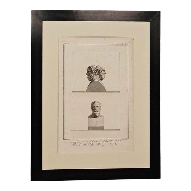 Engraving of Bust of Homer and Archilochus, Italy Circa 1800 For Sale