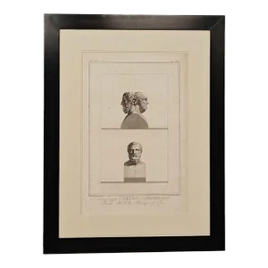 Engraving of Bust of Homer and Archilochus, Italy Circa 1800