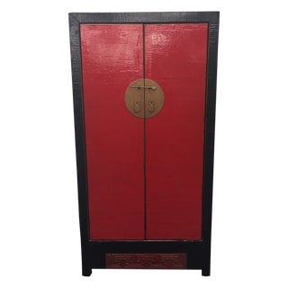 Imported Red & Black Chinese Cabinet For Sale