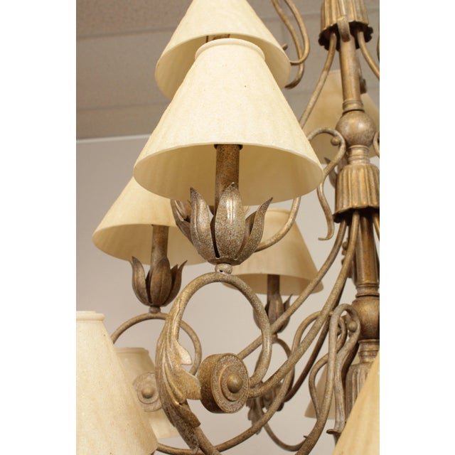 Ivory 1990s Wrought Iron Rosette 16-Light Chandelier For Sale - Image 8 of 13