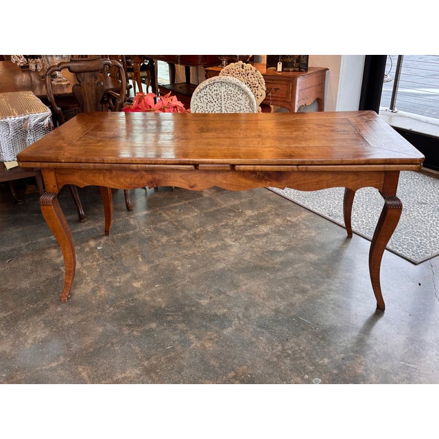 19th Century 19th Century French Cherry Extension Farm Table With Cabriole Legs For Sale - Image 5 of 16
