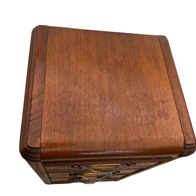 Wood 1920s Art Deco Nightstand Bed Side Table Three Drawers Bakelite Handles Waterfall Top For Sale - Image 7 of 12