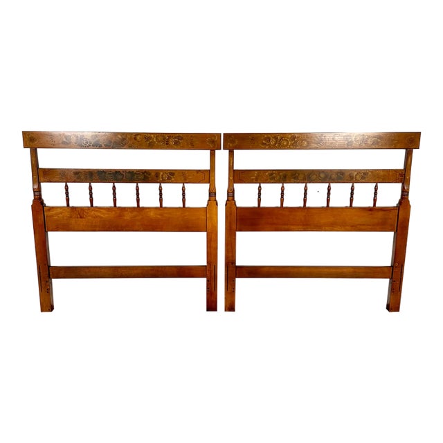 1990s Hitchcock Solid Maple Vintage Twin Stenciled Headboards - Pair For Sale