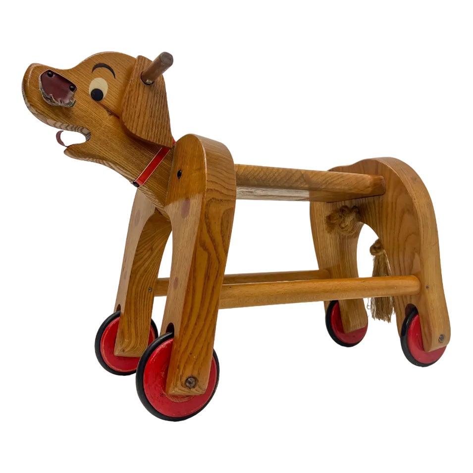 Vintage Wooden Childs Toy Dog on Wheels, 1960s | Chairish