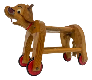 Vintage Wooden Childs Toy Dog on Wheels, 1960s