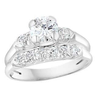 Approximately 0.6 Ct Solitaire Round Center Diamond 14 Kt White Gold Ring & Band For Sale