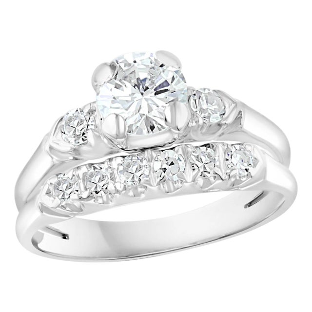 Approximately 0.6 Ct Solitaire Round Center Diamond 14 Kt White Gold Ring & Band For Sale