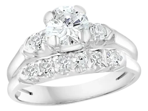 Approximately 0.6 Ct Solitaire Round Center Diamond 14 Kt White Gold Ring & Band