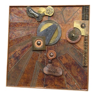 Vintage Mixed Metal Wall Art Abstract Brutalist Sculpture, Circa 1970s For Sale