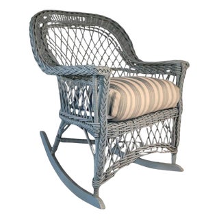1920s Bar Harbor Robin Egg Blue Wicker Rocker For Sale