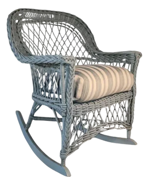 1920s Bar Harbor Robin Egg Blue Wicker Rocker