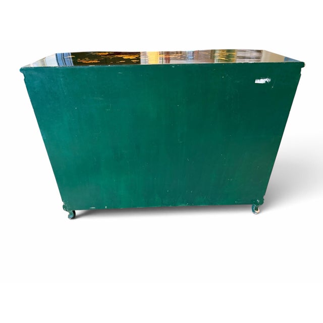 Vintage Chinese Green Lacquered Serpentine Credenza / Sideboard With Soapstone Inlay For Sale - Image 9 of 12