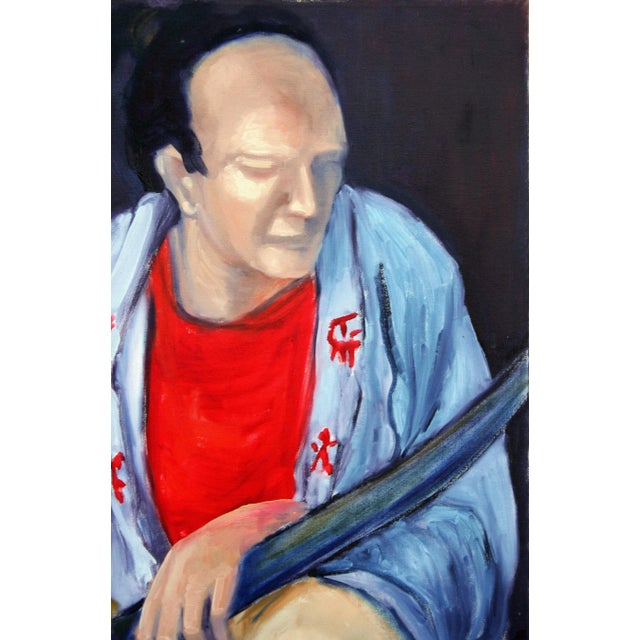 Modern Vintage Mid Century Modern Figurative -- Seated Samurai Original Oil on Canvas by Molly E. Brubaker For Sale - Image 3 of 7