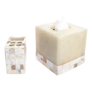 Natural Capiz Shell Acrylic Tissue Box Cover Toothbrush Holder Countertop Accessories