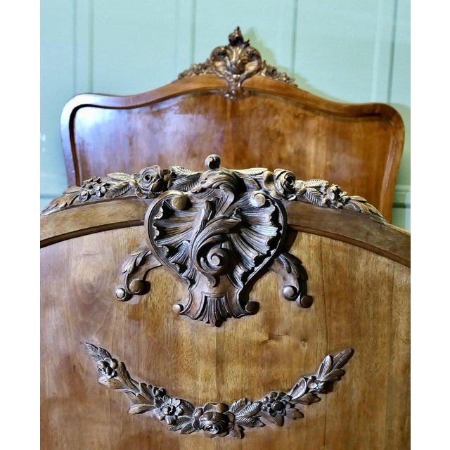 Wood Louis XV French Golden Walnut Bed For Sale - Image 7 of 10