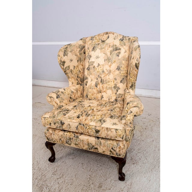 Queen Anne Pair of Ethan Allen Rolled Arm Wingback Chairs For Sale - Image 3 of 18