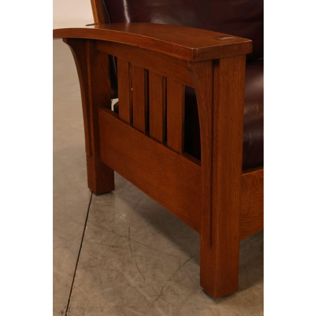 Stickley Mission Collection Pair Of Oak & Leather Bow Arm Morris Chairs For Sale - Image 11 of 18