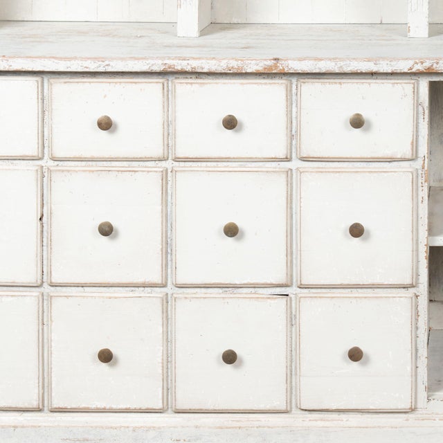 Wood 19th Century Large White Display Cabinet Bookcase Apothecary With 24 Drawers and Adjustable Shelves For Sale - Image 7 of 12