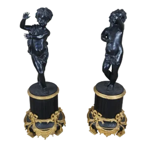 Early 20th Century Antique Italian Neoclassical Louis XV Bronze Cherub Sculptures - Set of 2