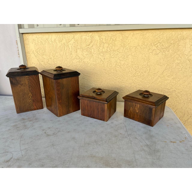 Vintage MCM Wooden Canisters With Lids by Ma Leck Kitchen Set 4Pc For Sale In West Palm - Image 6 of 8