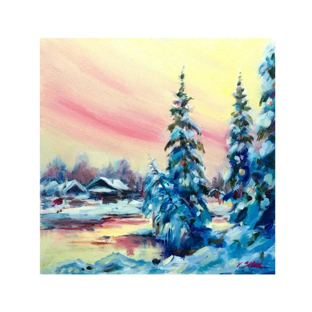 Photorealism Winter Snow Landscape Forest Original Painting Handmade Art Decor by Valeriya Serova For Sale - Image 3 of 7