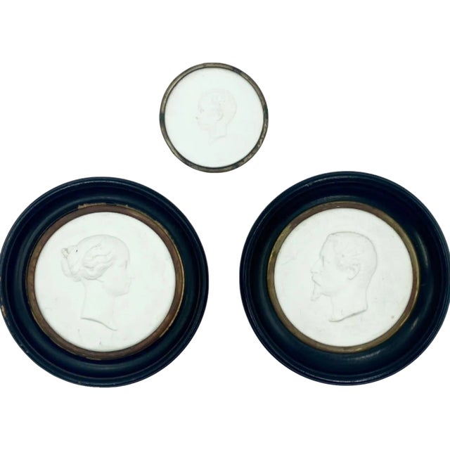 Antique Set 3 Sevres J. Peyre Napoleon III & Family Bisque Silhouettes Plaques For Sale