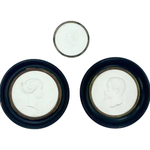 Antique Set 3 Sevres J. Peyre Napoleon III & Family Bisque Silhouettes Plaques