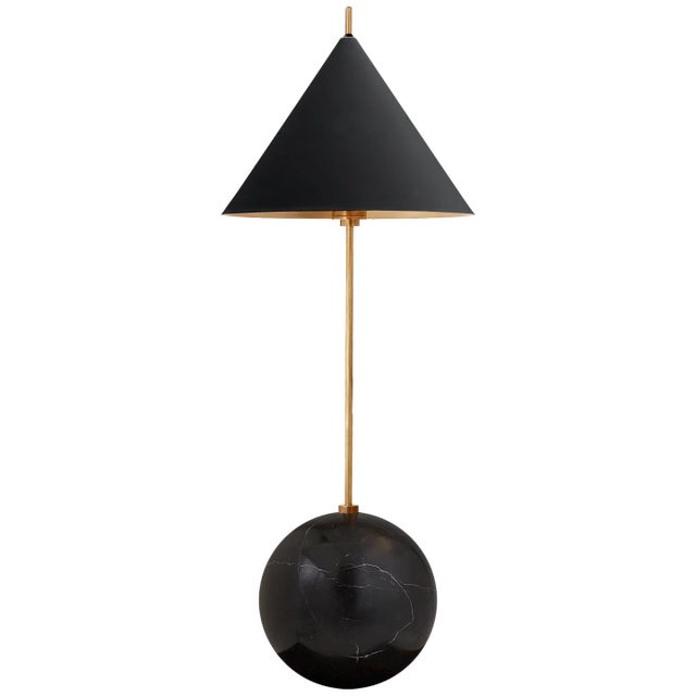 Cleo Orb Base Accent Lamp in Antique-Burnished Brass with Black Shade Designer: Kelly Wearstler Height: 20.75" Base: 2"...