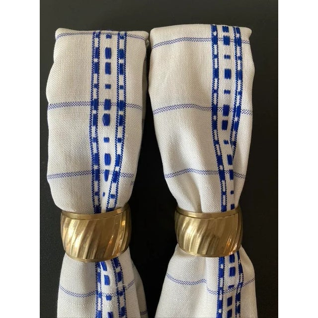 Blue and White Folk Hand-Woven Linen Picnic Napkin, Circa Mid 20th Century For Sale - Image 10 of 12